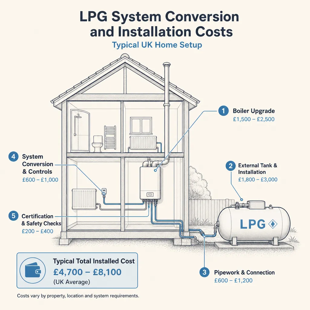 Diagram illustrating: LPG System Conversion and Installation Costs