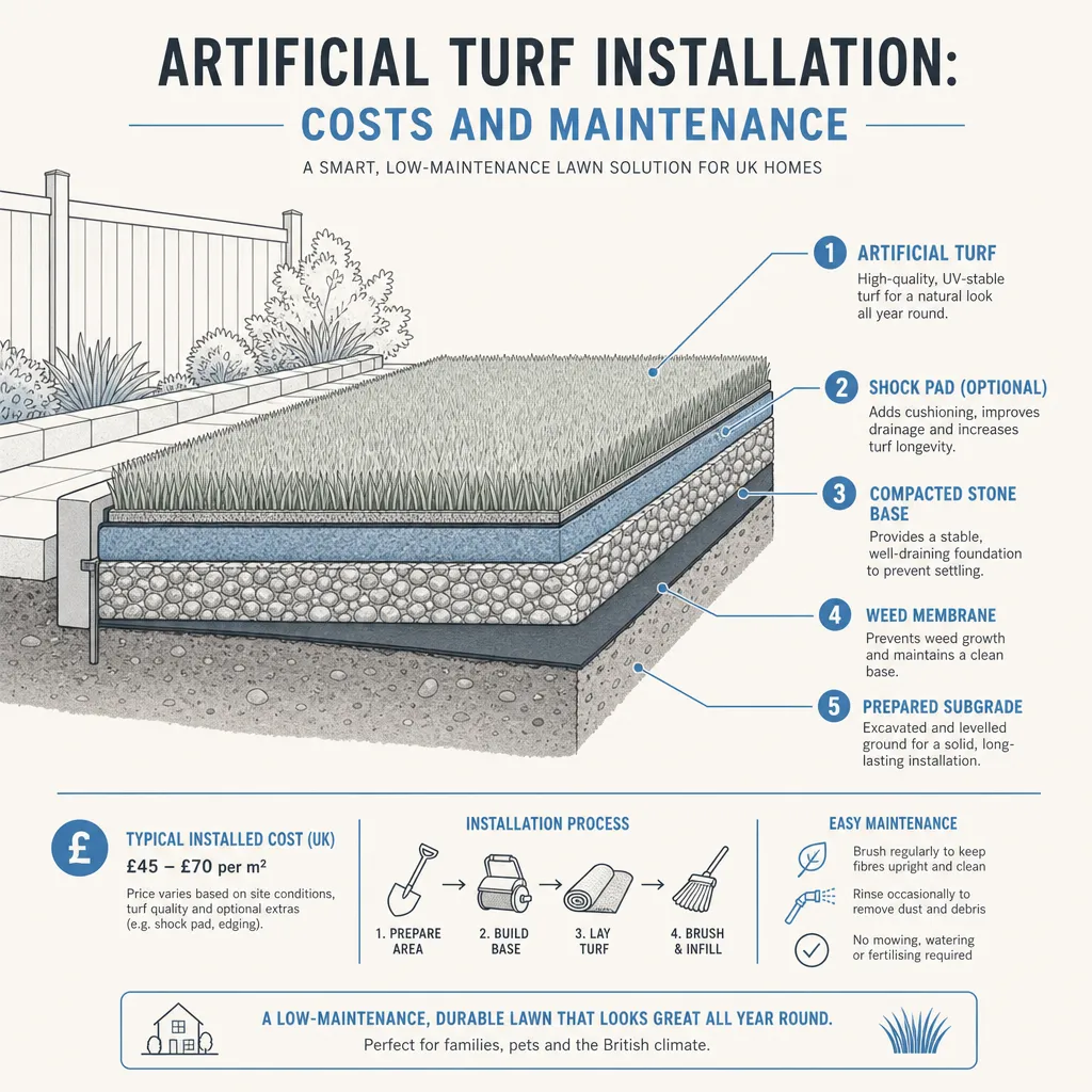 Diagram illustrating: Artificial Turf Installation: Costs and Maintenance