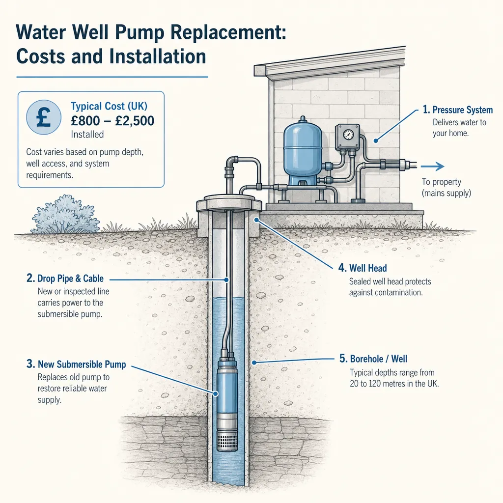 Diagram illustrating: Water Well Pump Replacement: Costs and Installation