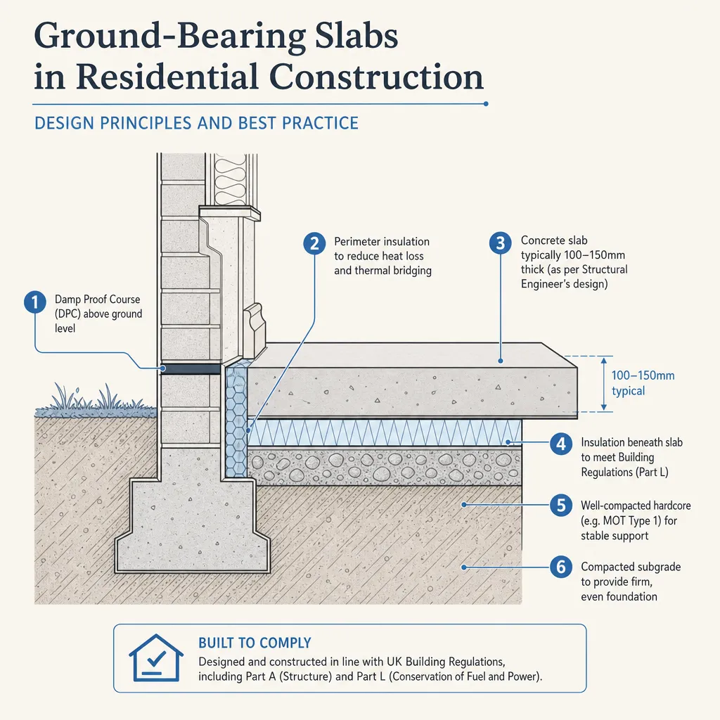 Diagram illustrating: Ground-Bearing Slabs in Residential Construction: Design Principles and Best Practice