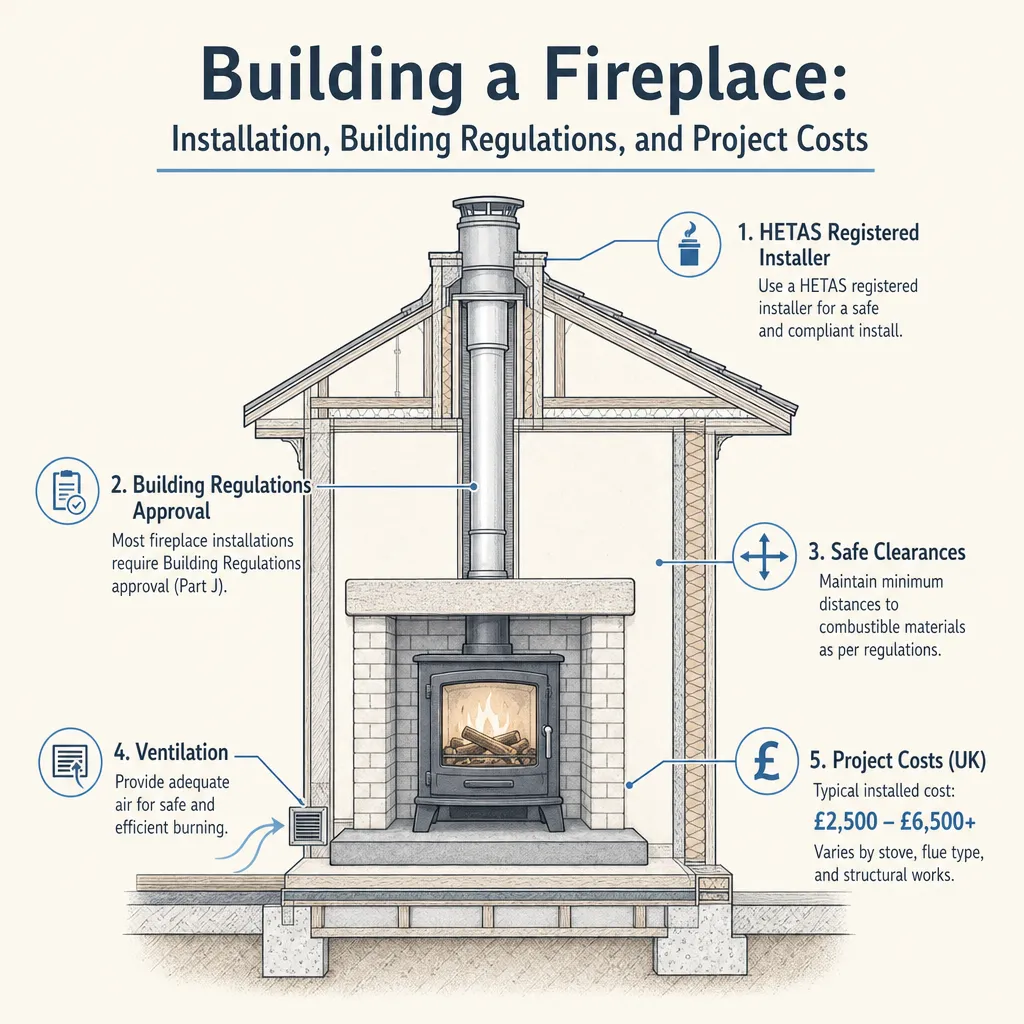 Diagram illustrating: Building a Fireplace: Installation, Building Regulations, and Project Costs