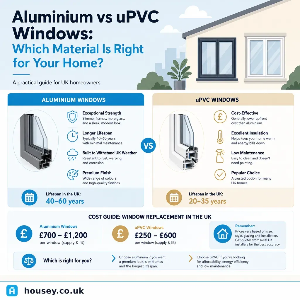 Infographic illustrating: Aluminium vs uPVC Windows: Which Material Is Right for Your Home?