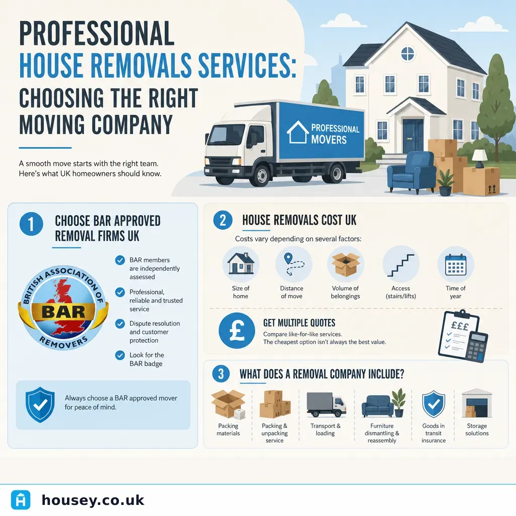Infographic illustrating: Professional House Removals Services: Choosing the Right Moving Company