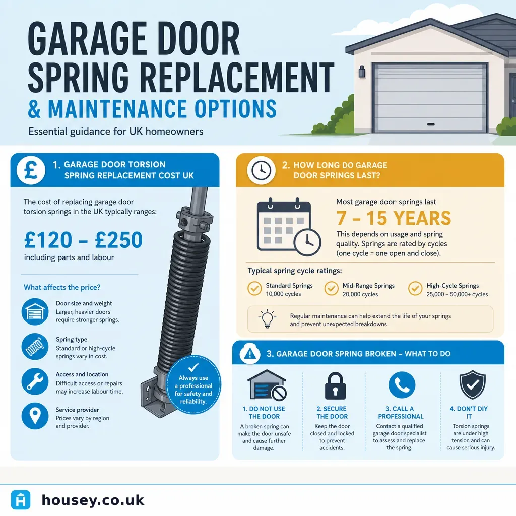 Infographic illustrating: Garage Door Spring Replacement and Maintenance Options