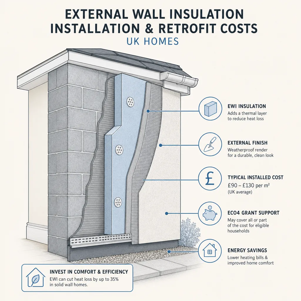 Diagram illustrating: External Wall Insulation Installation and Retrofit Costs