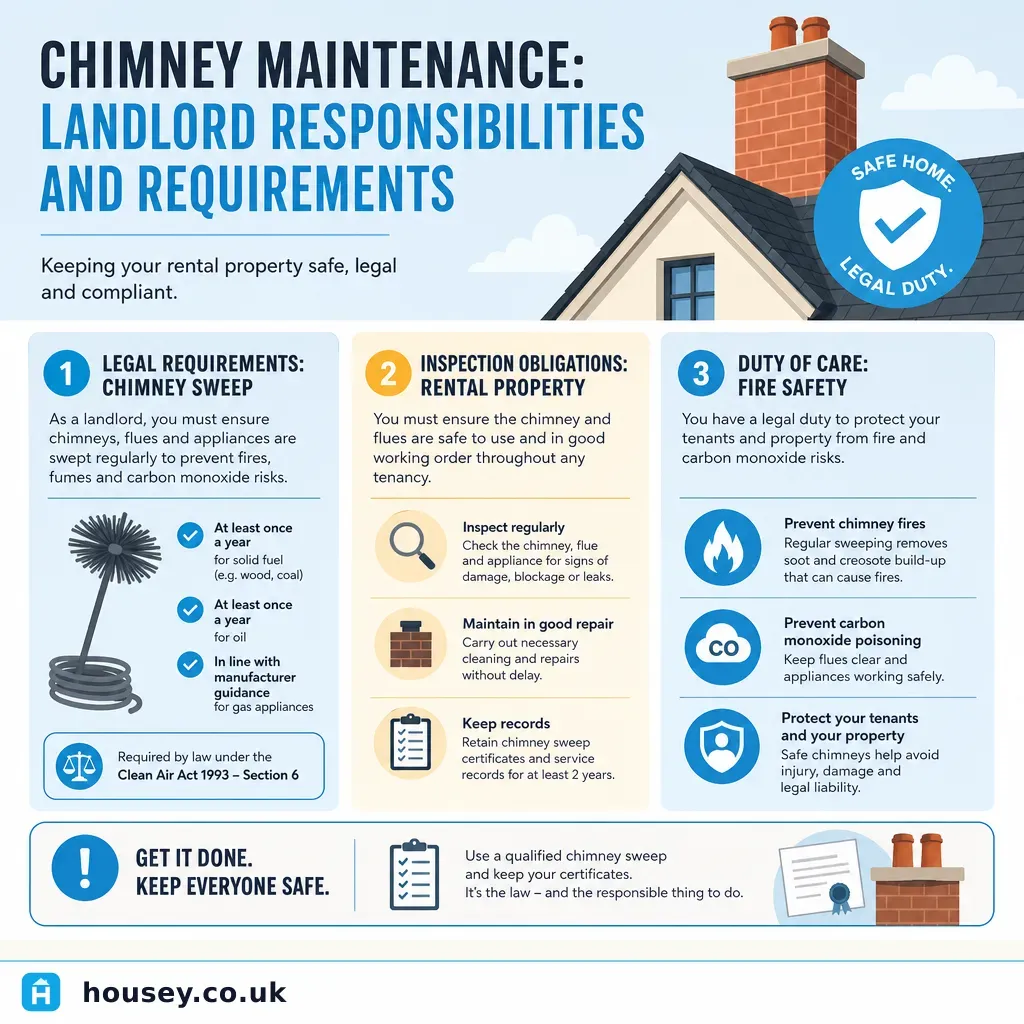 Infographic illustrating: Chimney maintenance: landlord responsibilities and requirements