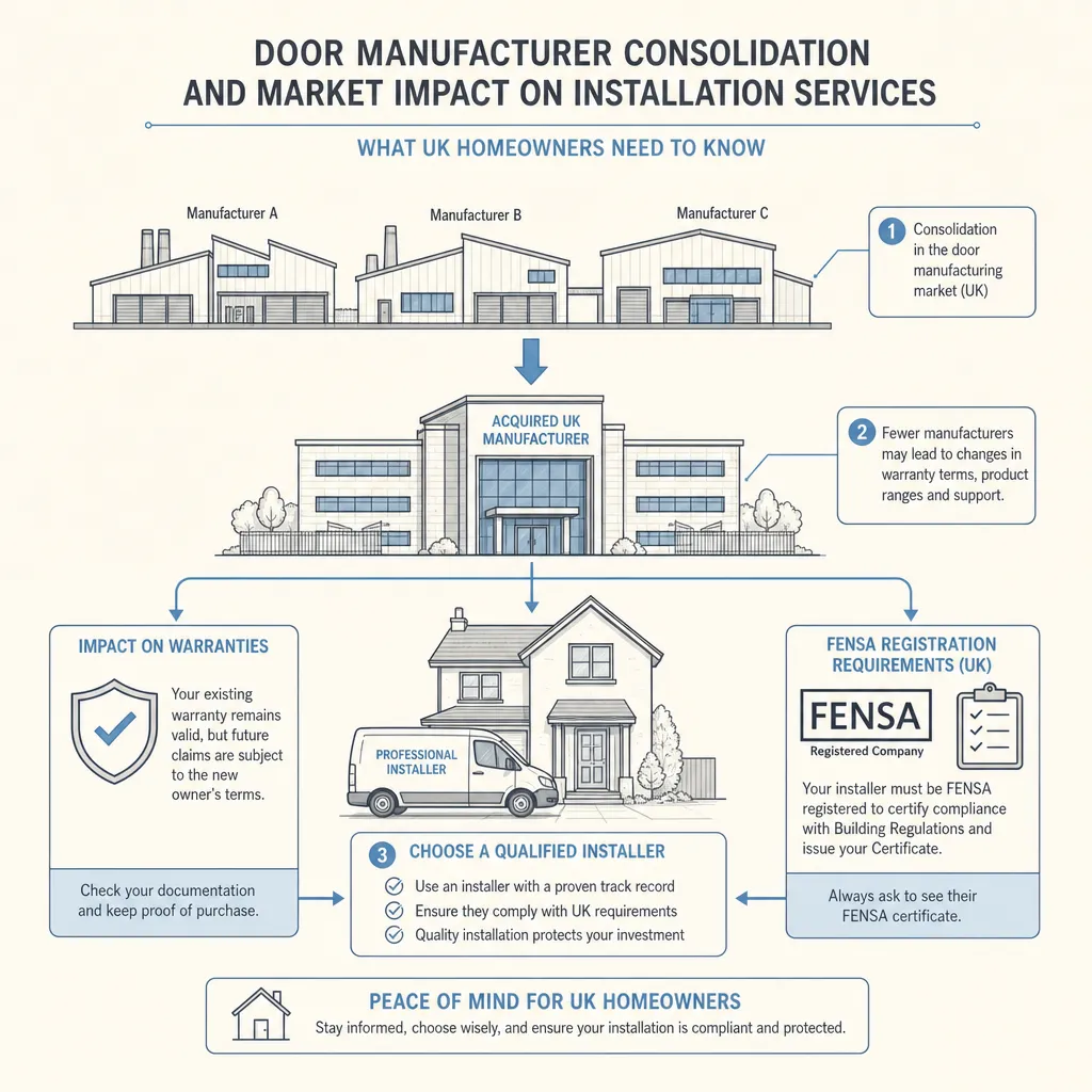 Diagram illustrating: Door Manufacturer Consolidation and Market Impact on Installation Services