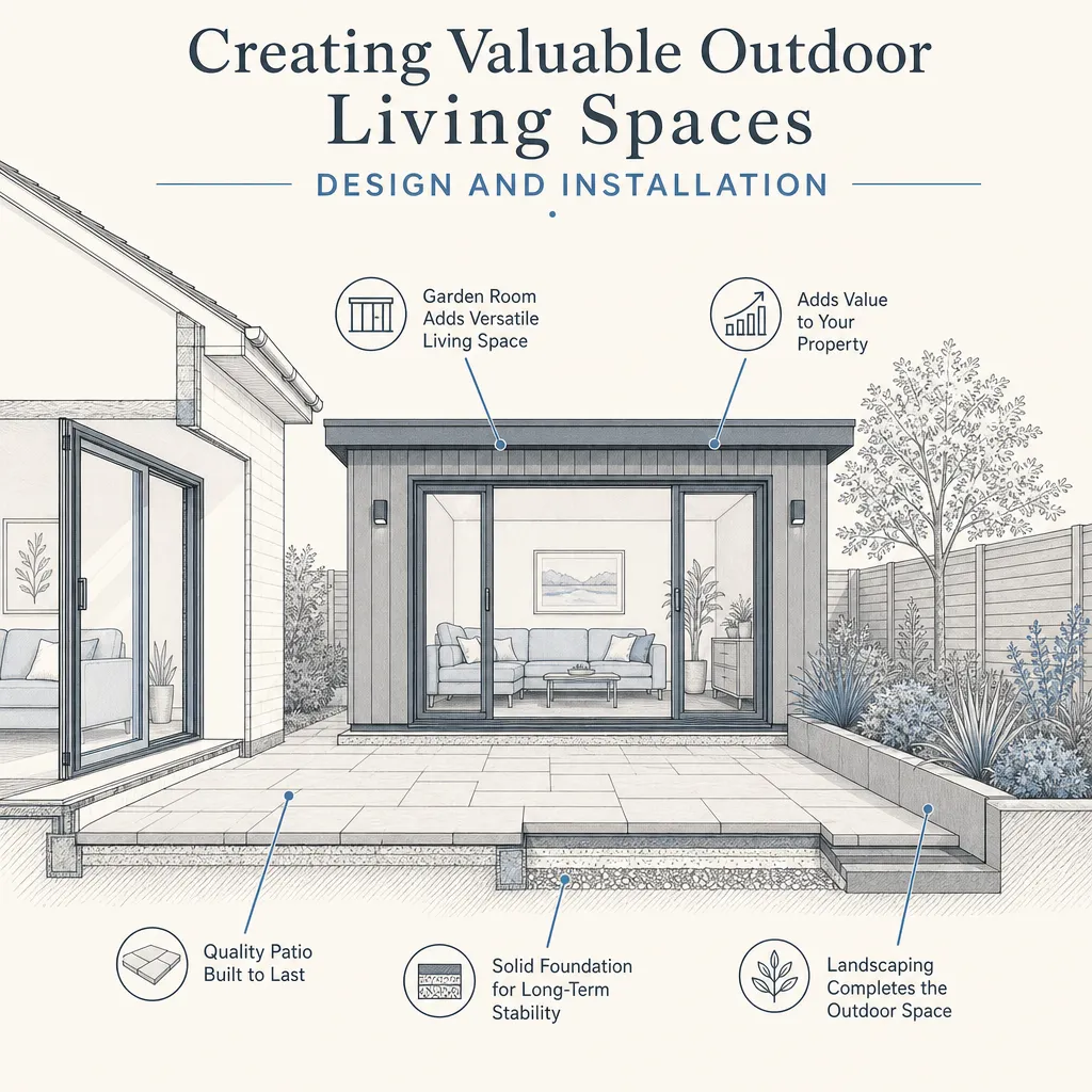 Diagram illustrating: Creating Valuable Outdoor Living Spaces: Design and Installation