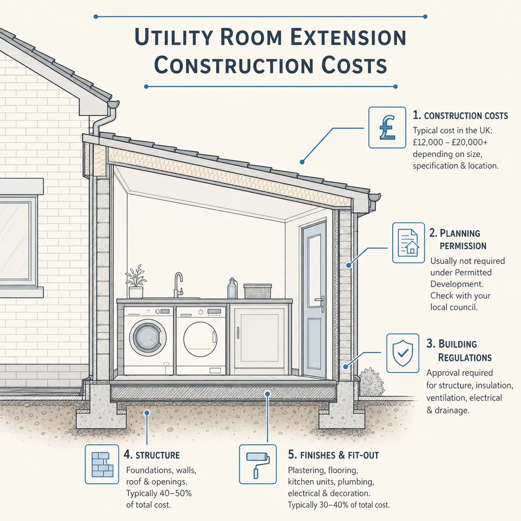 Diagram illustrating: Utility Room Extension Construction Costs