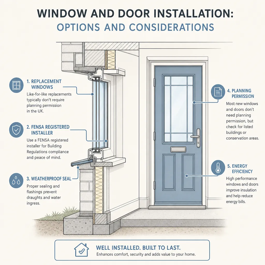 Diagram illustrating: Window and Door Installation: Options and Considerations