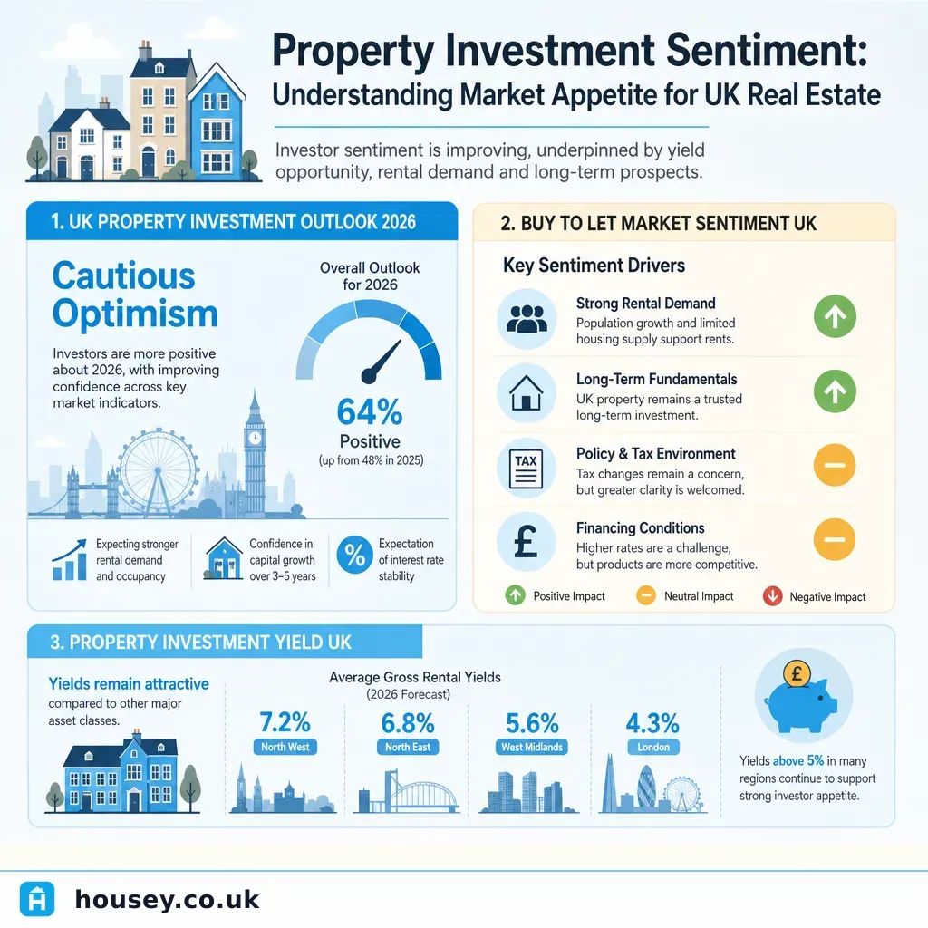 Infographic illustrating: Property Investment Sentiment: Understanding Market Appetite for UK Real Estate