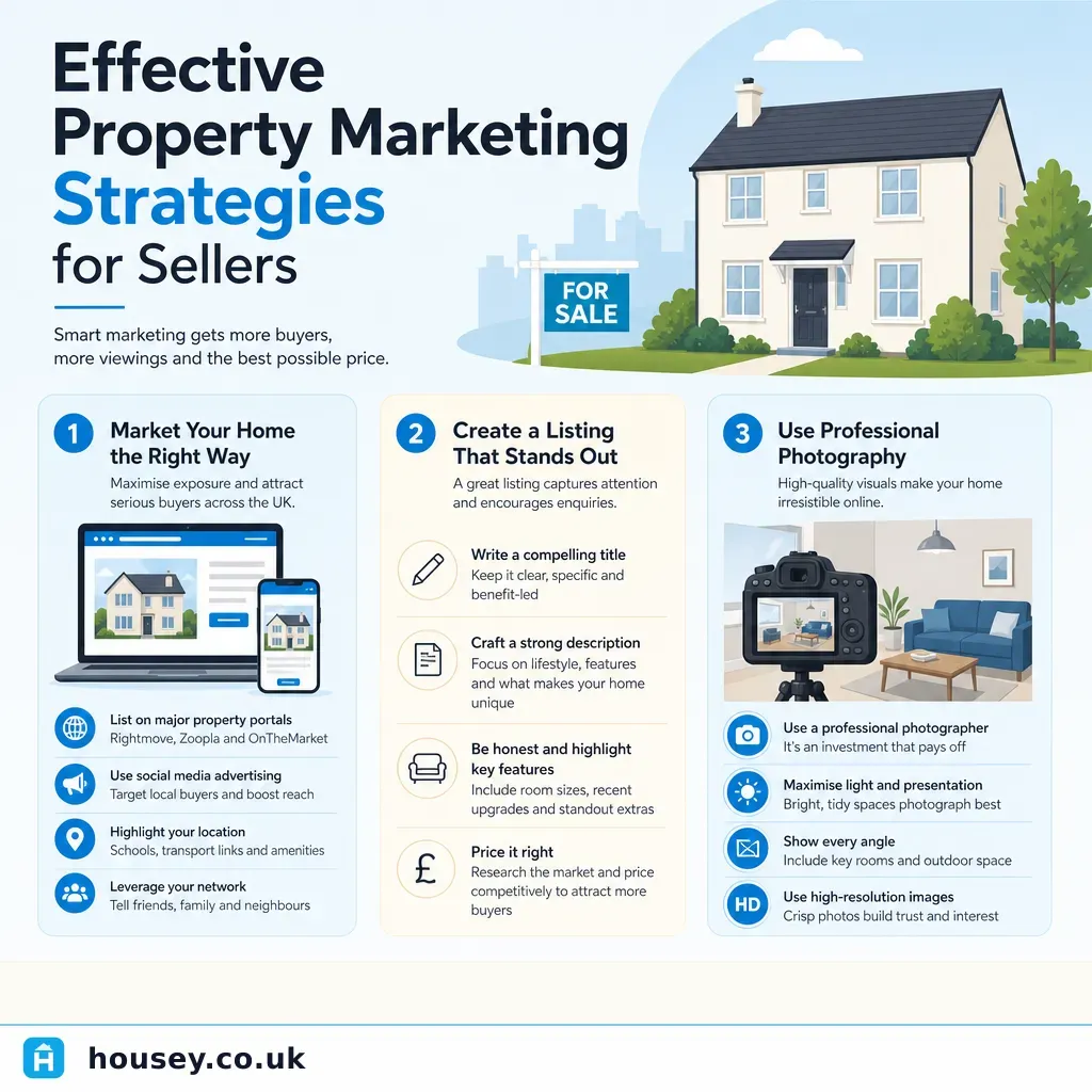 Infographic illustrating: Effective Property Marketing Strategies for Sellers