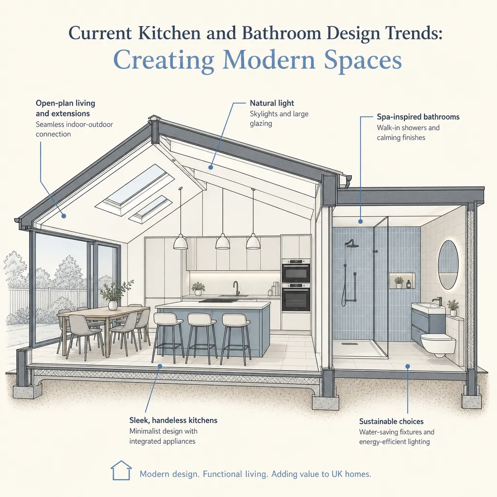 Diagram illustrating: Current Kitchen and Bathroom Design Trends: Creating Modern Spaces