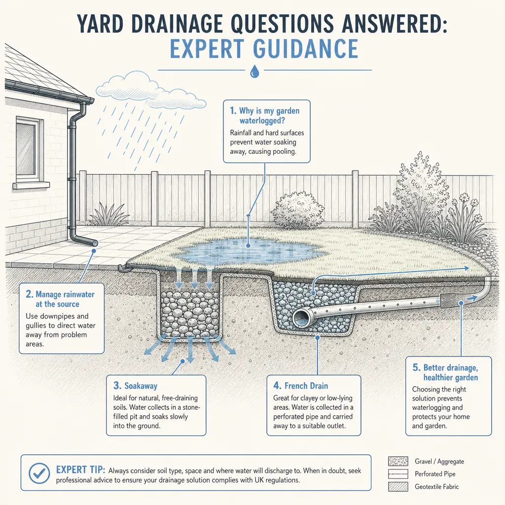 Diagram illustrating: Yard drainage questions answered: expert guidance