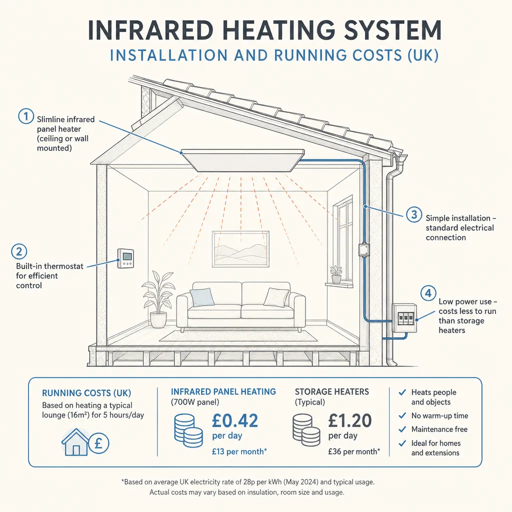 Diagram illustrating: Infrared Heating System Installation and Running Costs