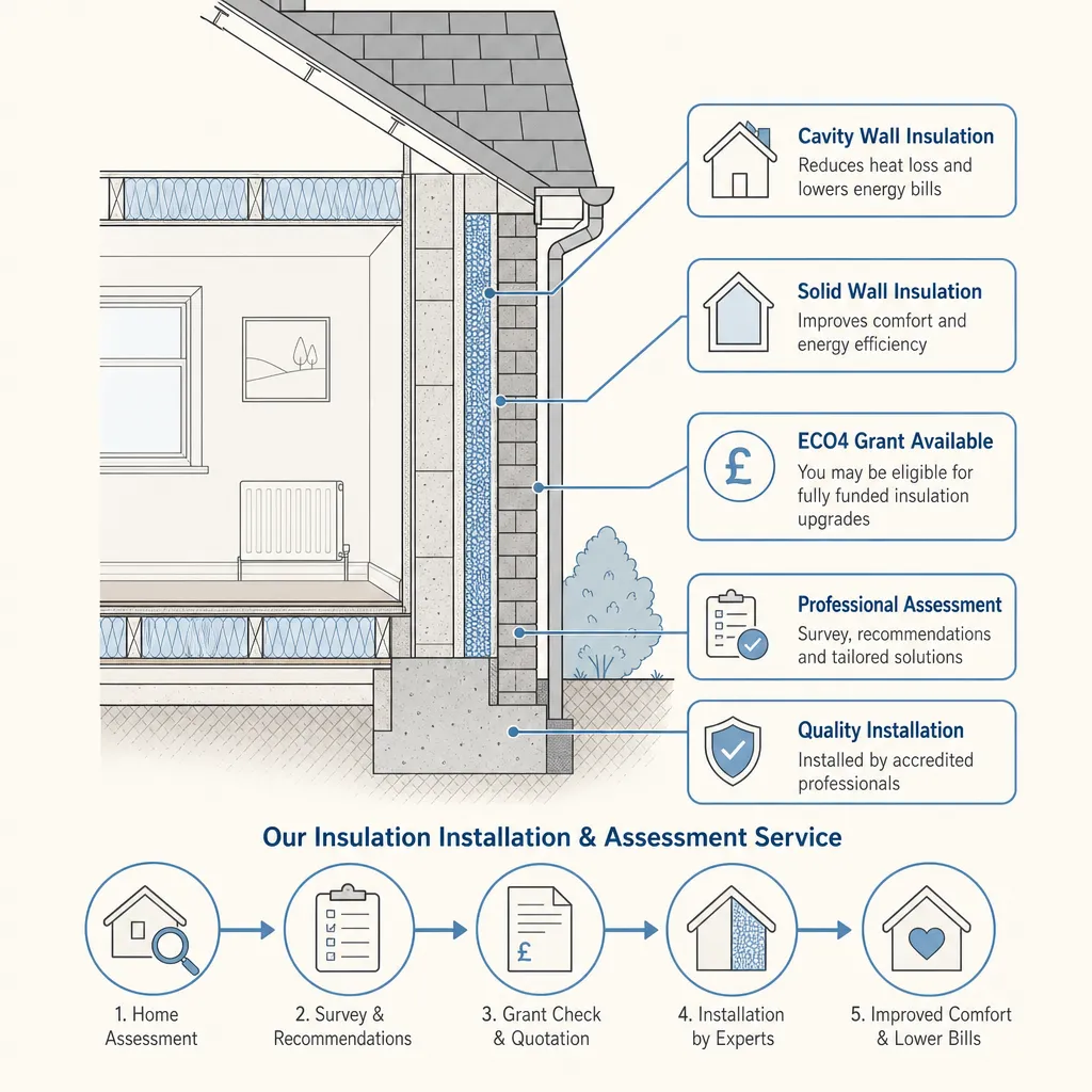 Diagram illustrating: Insulation Installation and Assessment Services