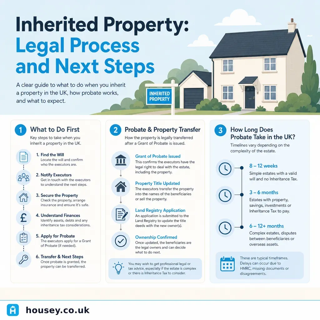 Infographic illustrating: Inherited Property: Legal Process and Next Steps