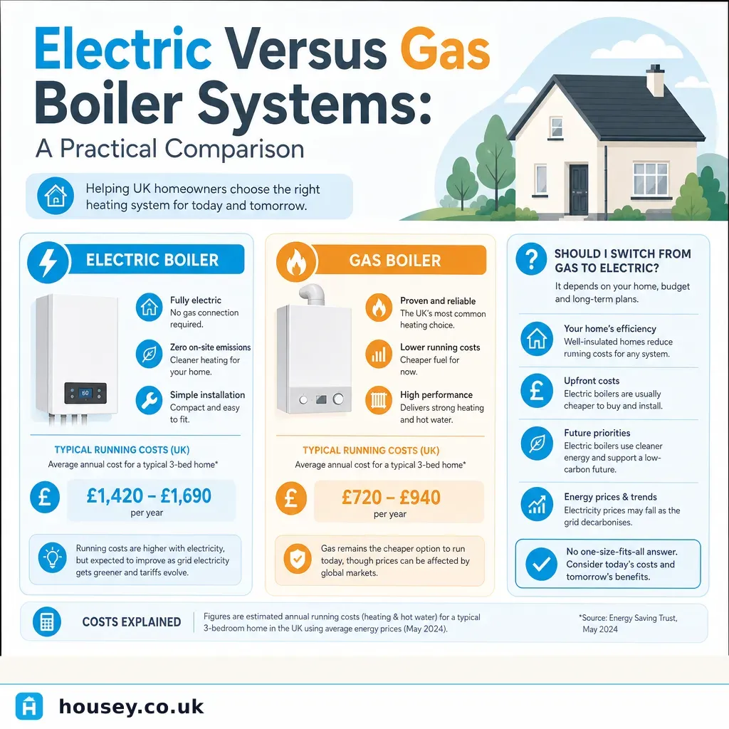 Infographic illustrating: Electric Versus Gas Boiler Systems: A Practical Comparison