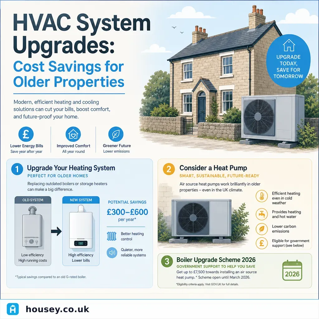 Infographic illustrating: HVAC System Upgrades: Cost Savings for Older Properties