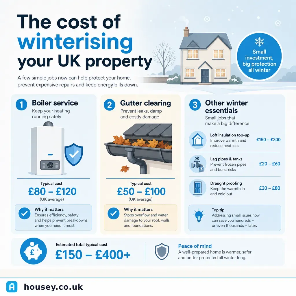 Infographic illustrating: Cost of winterising your UK property