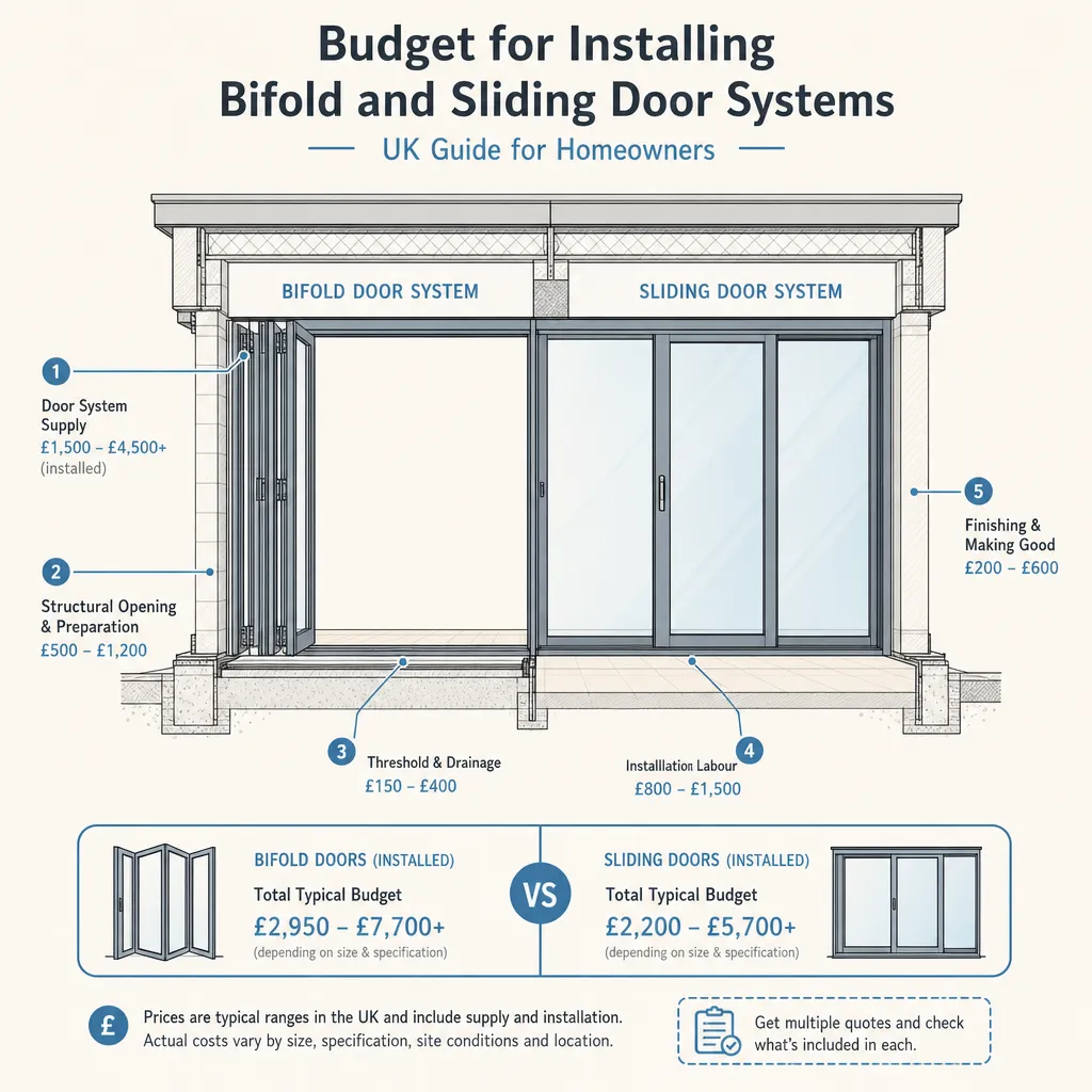 Diagram illustrating: Budget for Installing Bifold and Sliding Door Systems