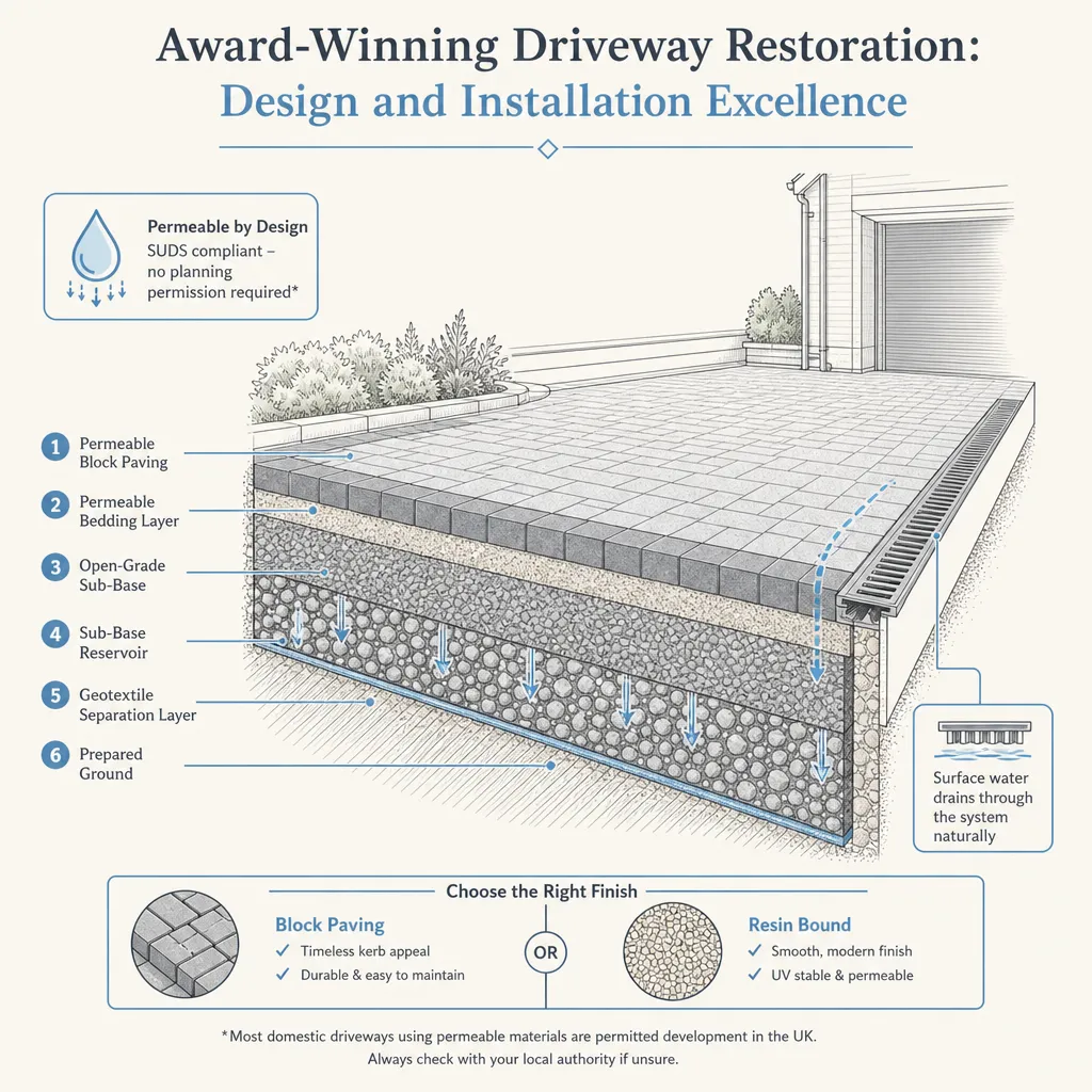 Diagram illustrating: Award-Winning Driveway Restoration: Design and Installation Excellence