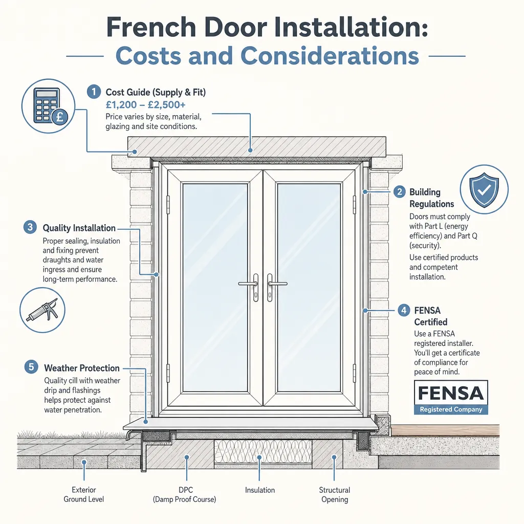 Diagram illustrating: French Door Installation: Costs and Considerations