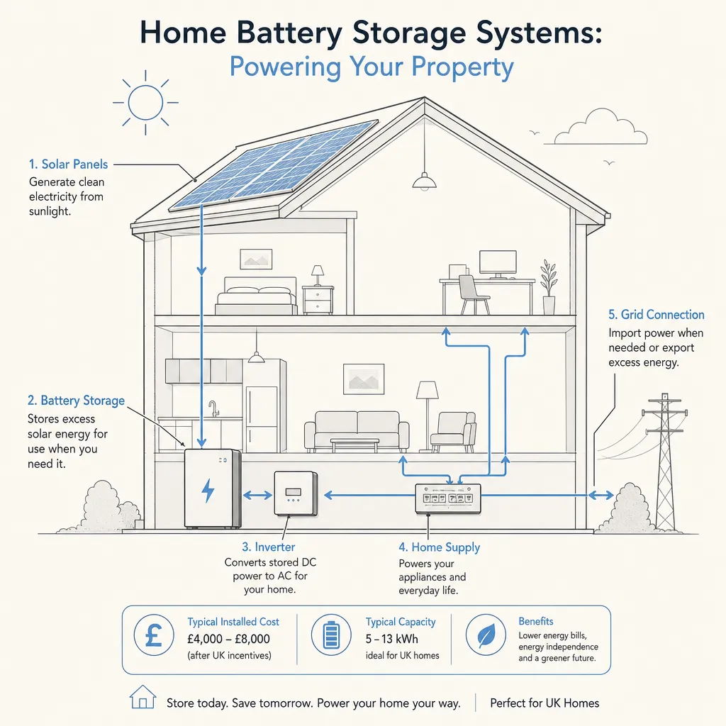 Diagram illustrating: Home Battery Storage Systems: Powering Your Property