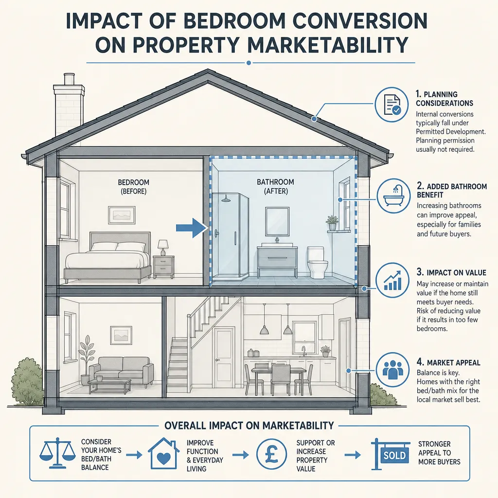 Diagram illustrating: Impact of Bedroom Conversion on Property Marketability
