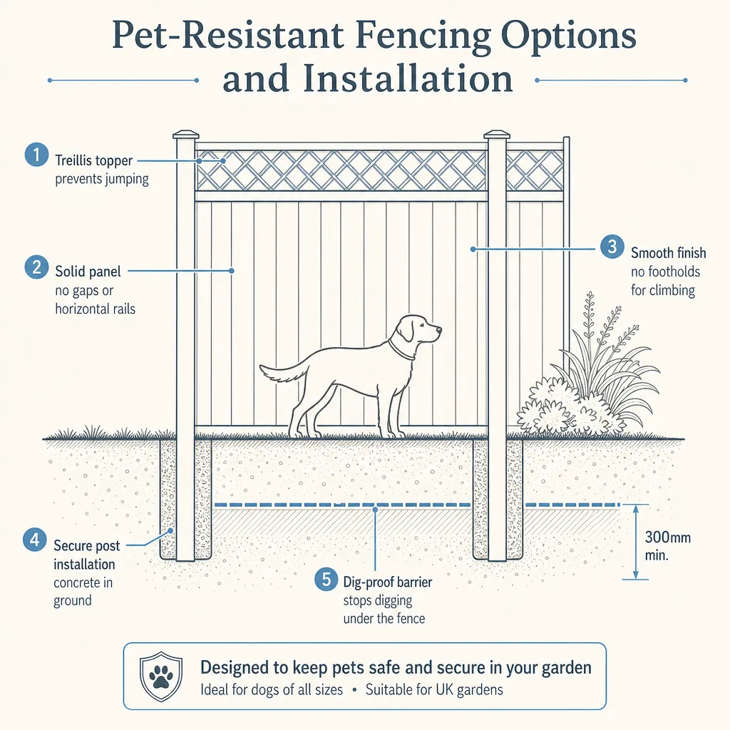 Diagram illustrating: Pet-Resistant Fencing Options and Installation