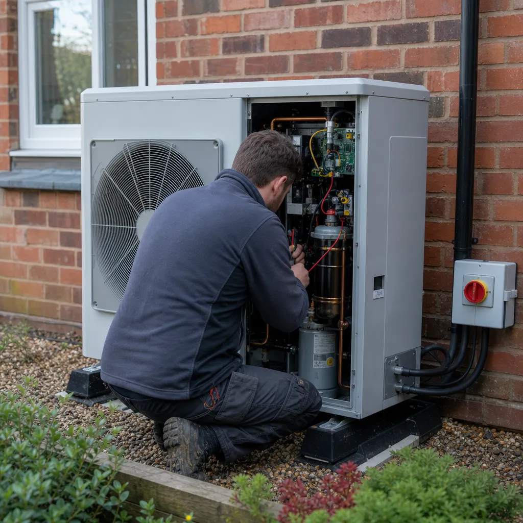 Photo illustrating: Air Source Heat Pump Repairs: When to Call an Electrician or Plumber