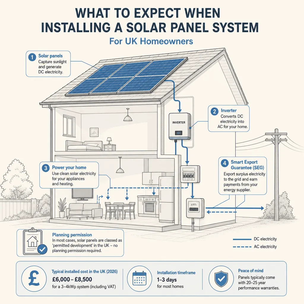 Diagram illustrating: What to Expect When Installing a Solar Panel System