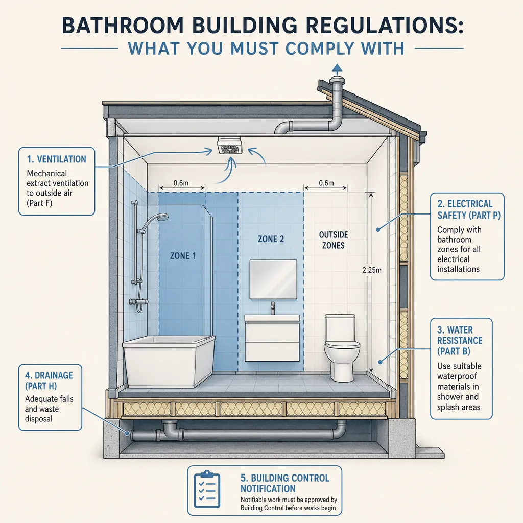 Diagram illustrating: Bathroom building regulations: what you must comply with