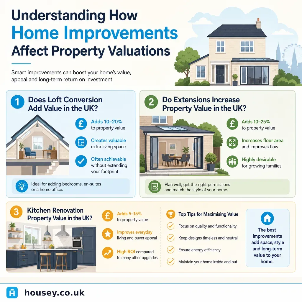 Infographic illustrating: Understanding How Home Improvements Affect Property Valuations
