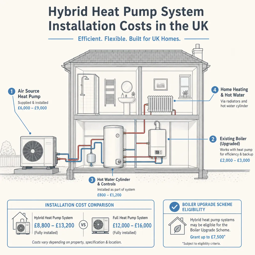 Diagram illustrating: Hybrid Heat Pump System Installation Costs in the UK