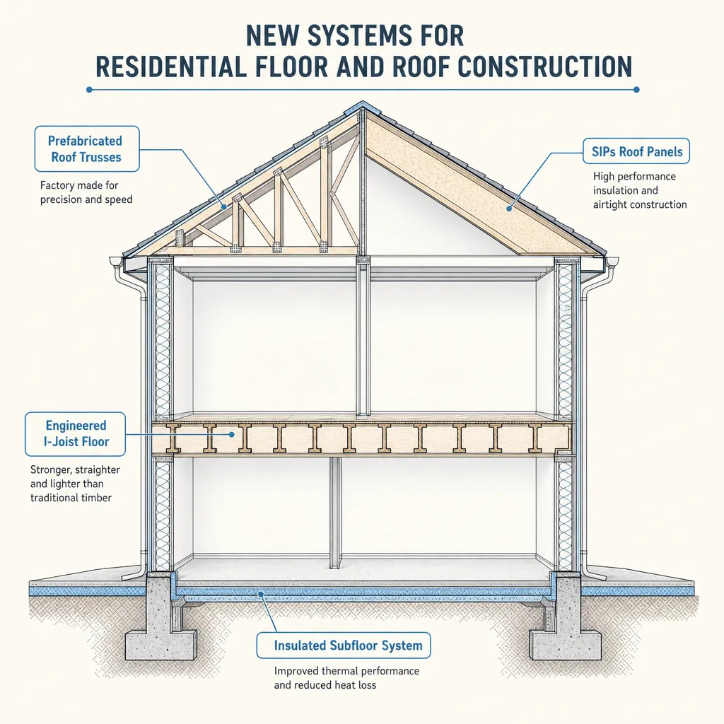 Diagram illustrating: New Systems for Residential Floor and Roof Construction