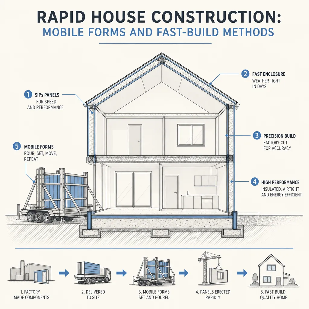Diagram illustrating: Rapid House Construction: Mobile Forms and Fast-Build Methods