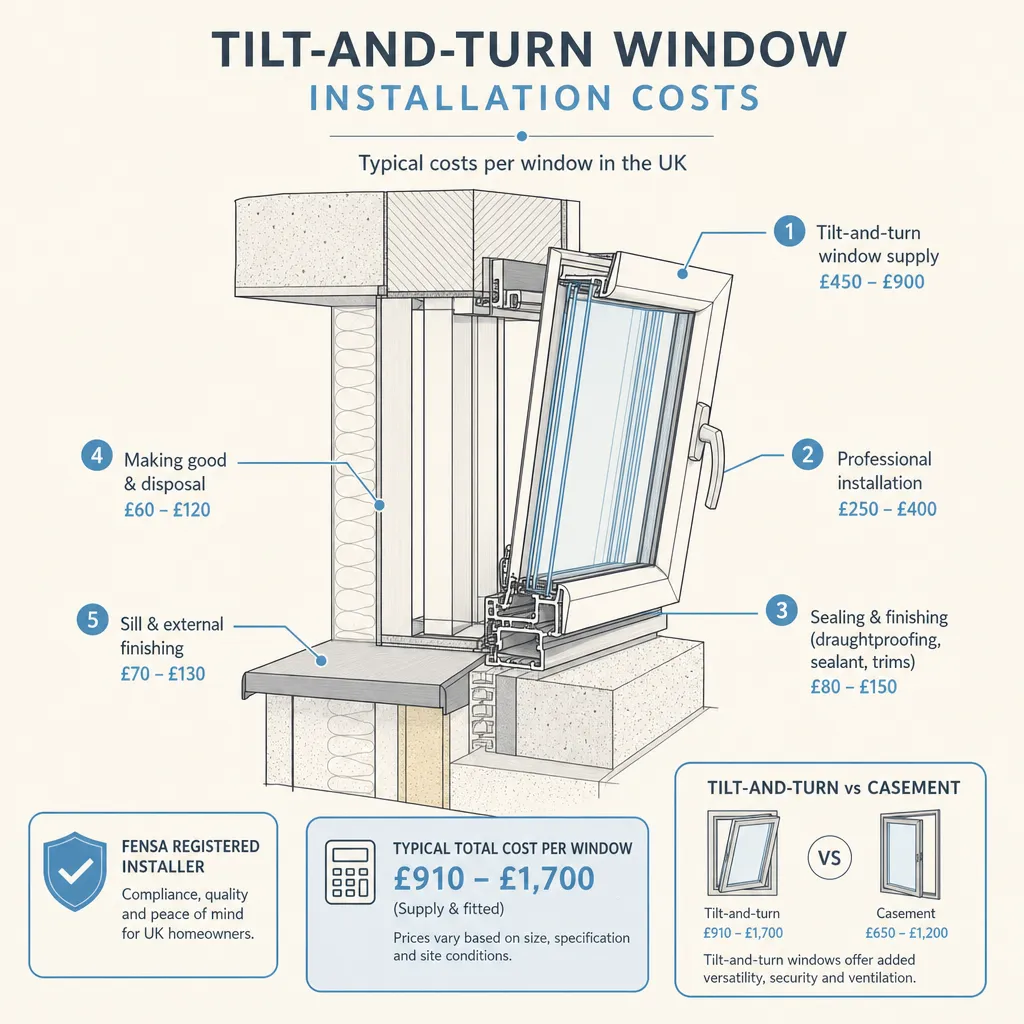 Diagram illustrating: Tilt-and-Turn Window Installation Costs