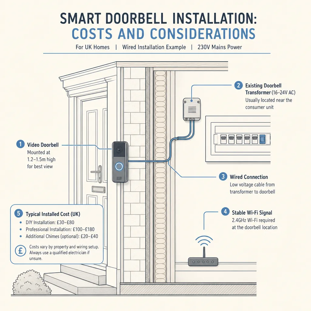 Diagram illustrating: Smart Doorbell Installation: Costs and Considerations