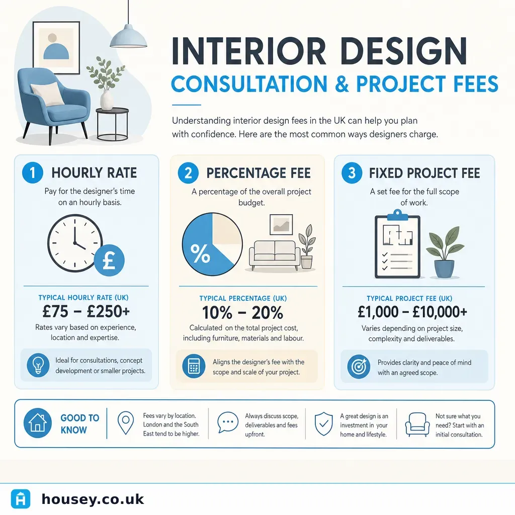 Infographic illustrating: Interior Design Consultation and Project Fees