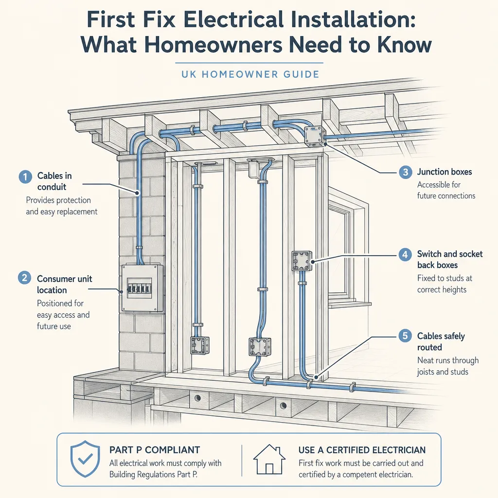 Diagram illustrating: First Fix Electrical Installation: What Homeowners Need to Know