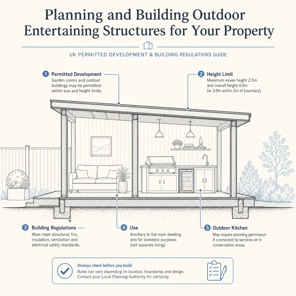 Diagram illustrating: Planning and Building Outdoor Entertaining Structures for Your Property
