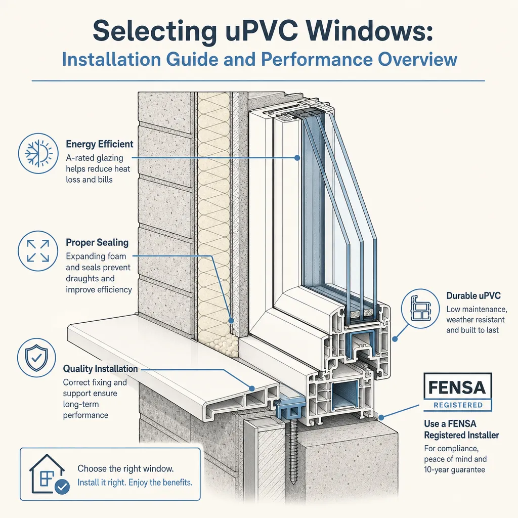 Diagram illustrating: Selecting uPVC Windows: Installation Guide and Performance Overview