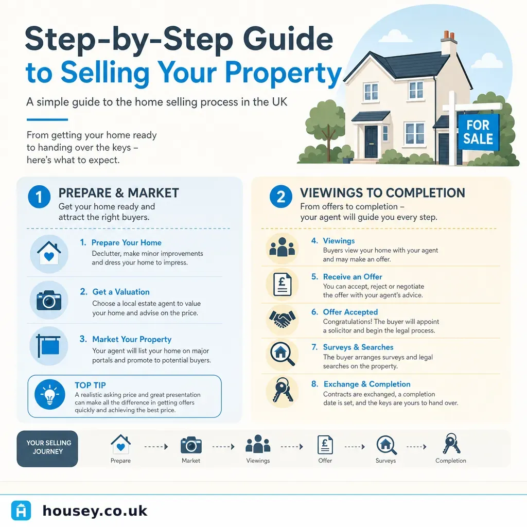 Infographic illustrating: Step-by-Step Guide to Selling Your Property
