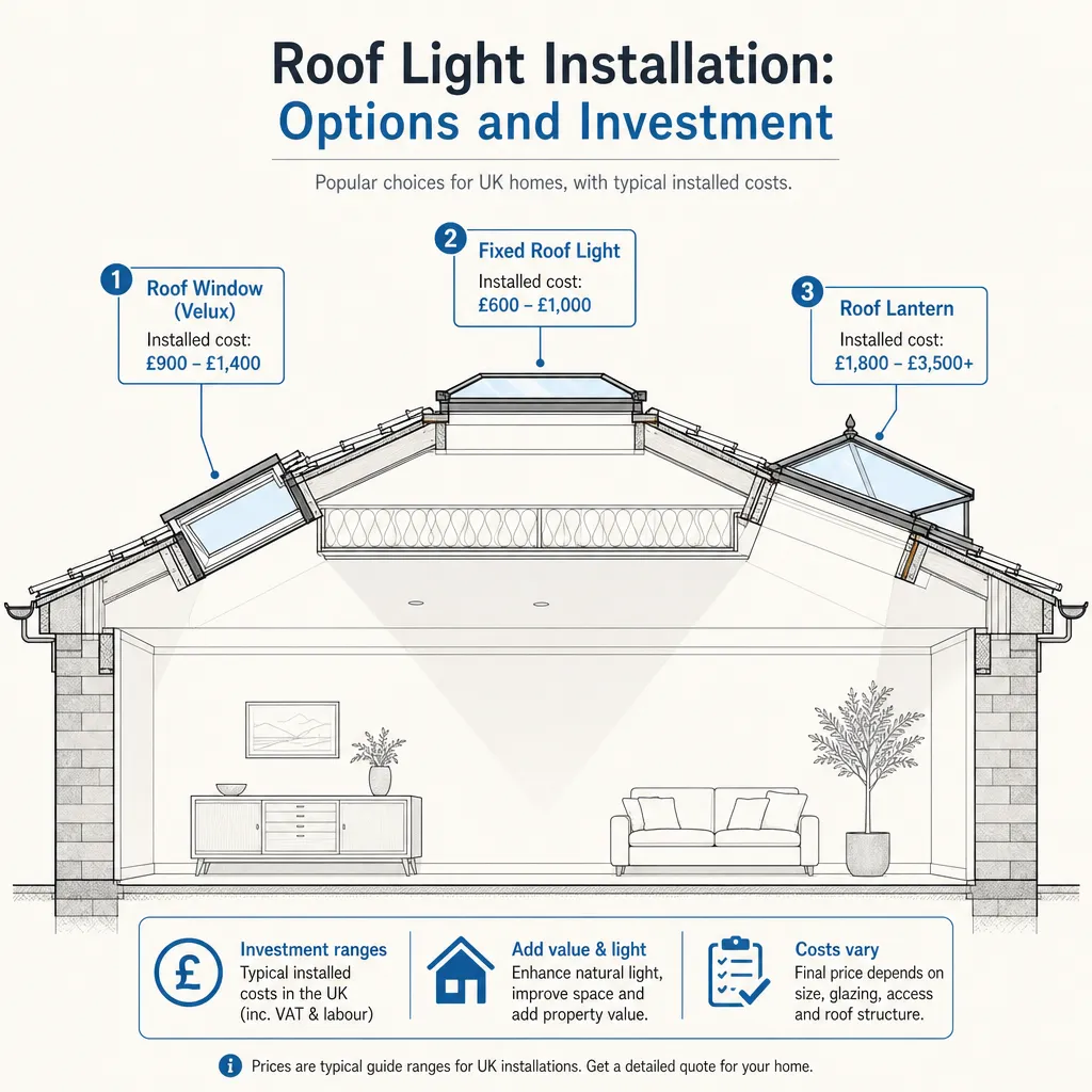 Diagram illustrating: Roof Light Installation: Options and Investment
