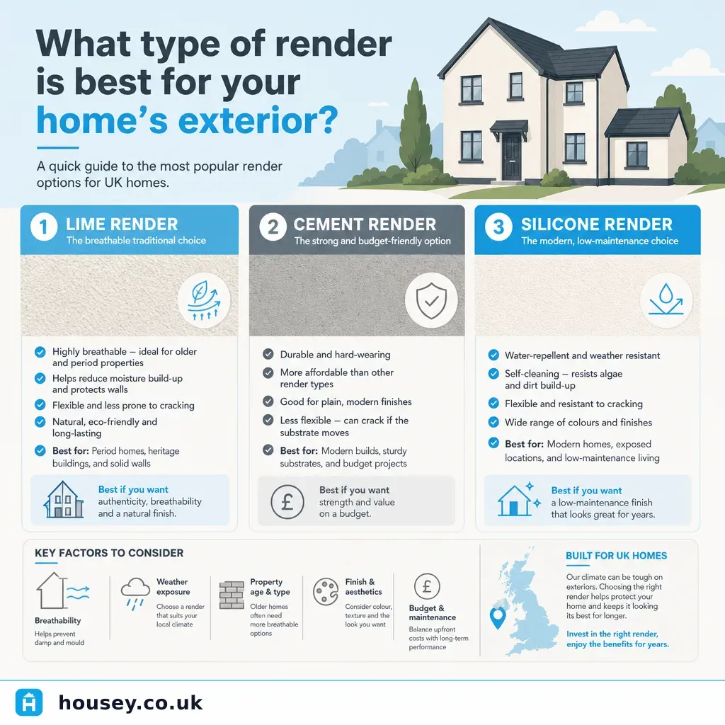 Infographic illustrating: What type of render is best for your home's exterior?