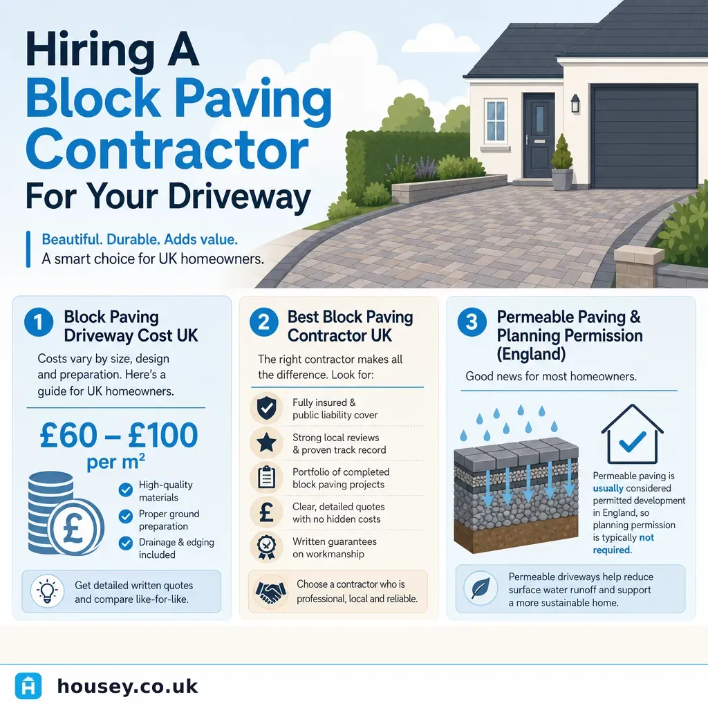 Infographic illustrating: Hiring A Block Paving Contractor For Your Driveway