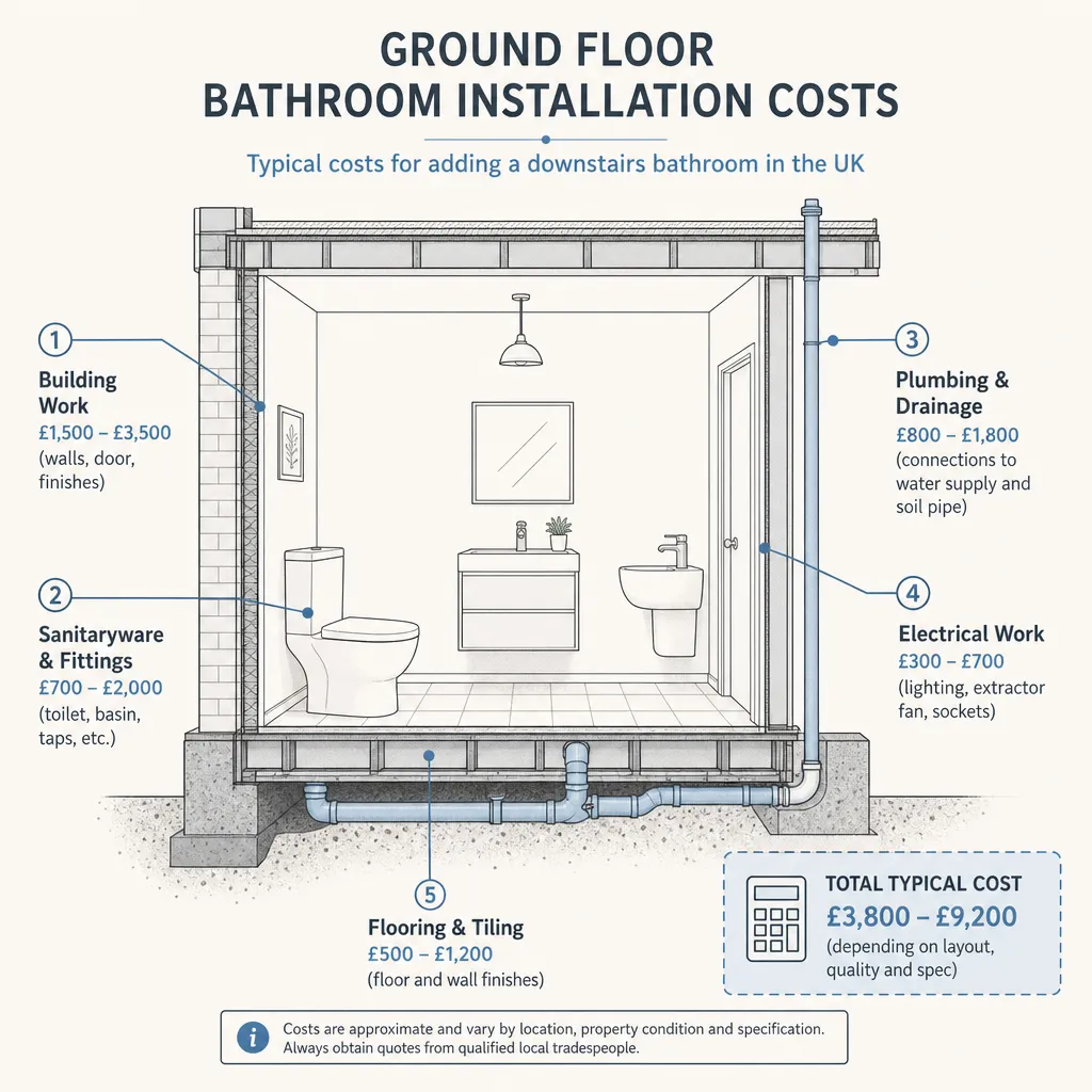 Diagram illustrating: Ground Floor Bathroom Installation Costs
