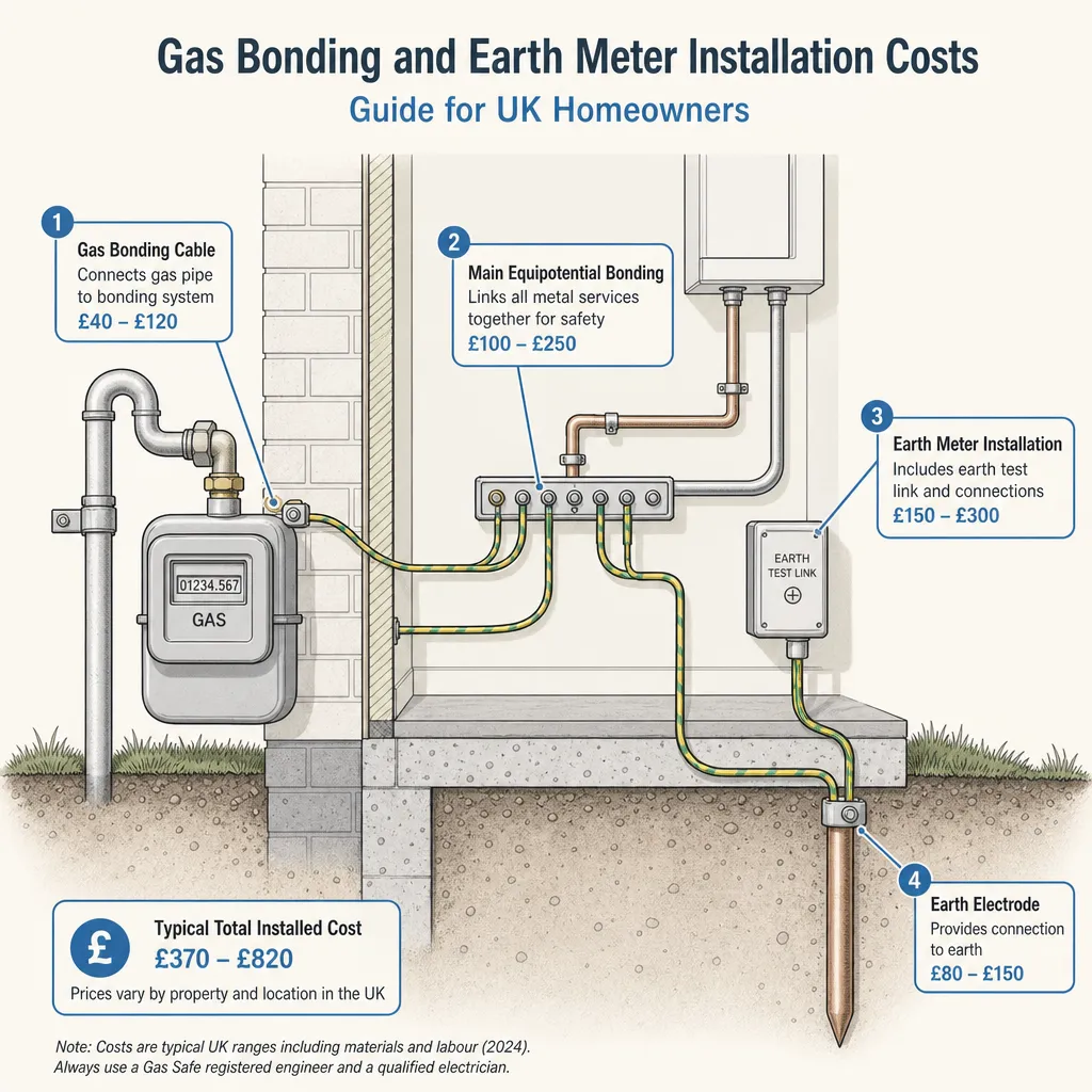 Diagram illustrating: Gas Bonding and Earth Meter Installation Costs
