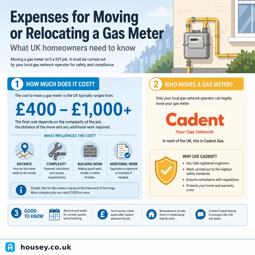 Infographic illustrating: Expenses for Moving or Relocating a Gas Meter